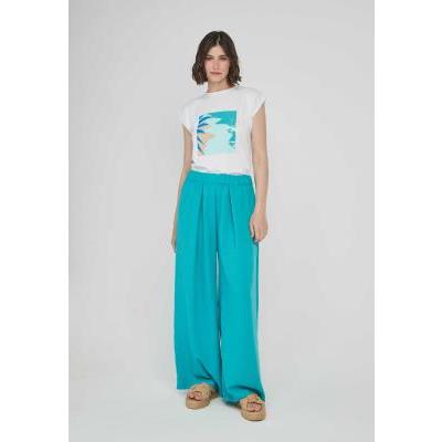 pantalon mujer fluido turquesa pliegue
