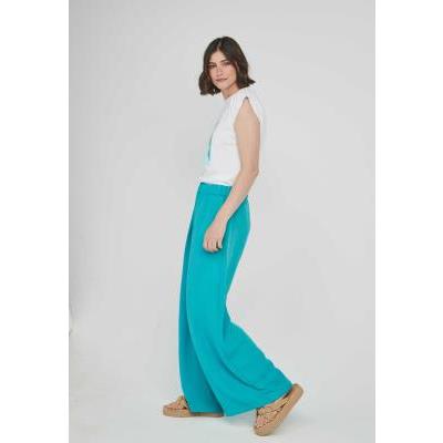 pantalon mujer fluido turquesa pliegue