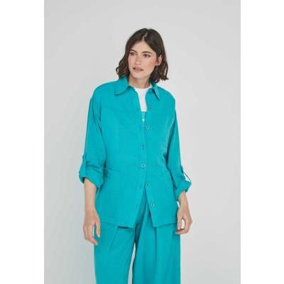 pantalon mujer fluido turquesa pliegue