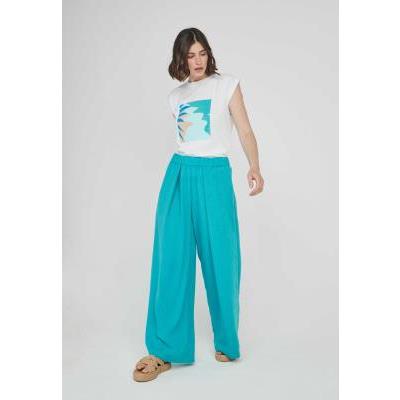 pantalon mujer fluido turquesa pliegue