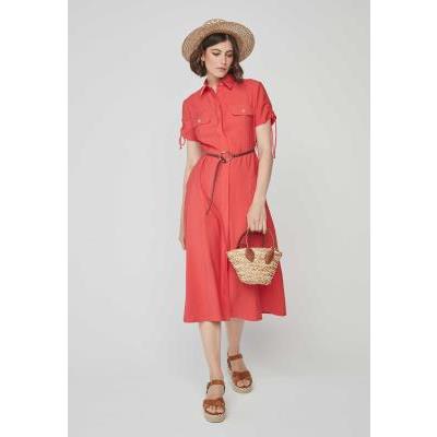 vestido camisero coral manga corta