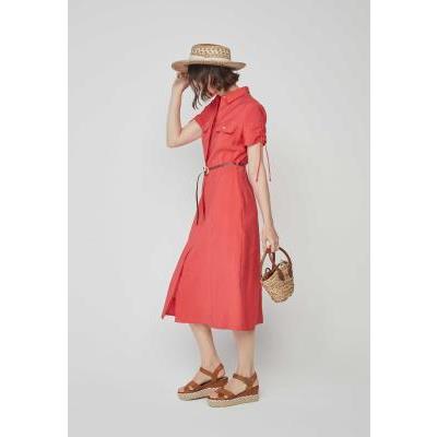 vestido camisero coral manga corta