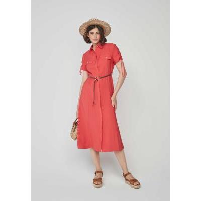 vestido camisero coral manga corta