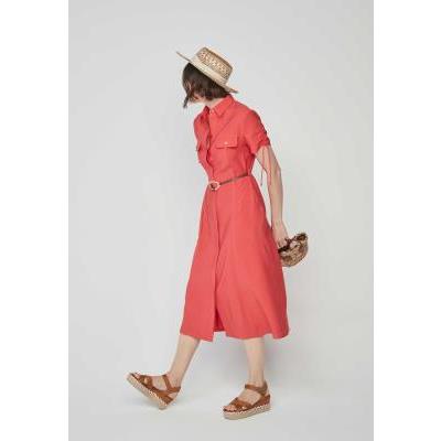 vestido camisero coral manga corta