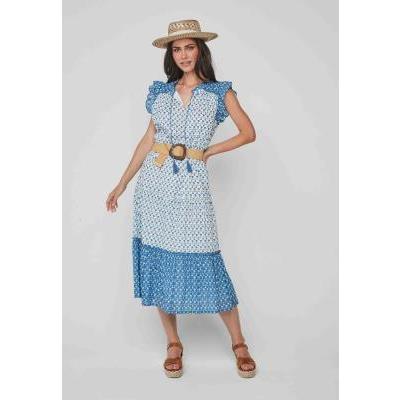 vestido estampado largo midi azul blanco dandara