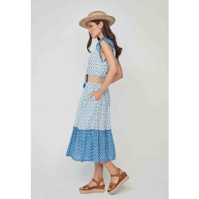vestido estampado largo midi azul blanco dandara