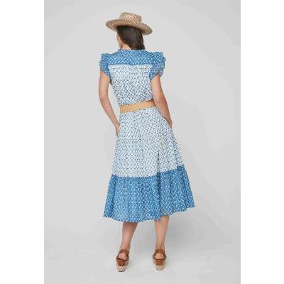 vestido estampado largo midi azul blanco dandara