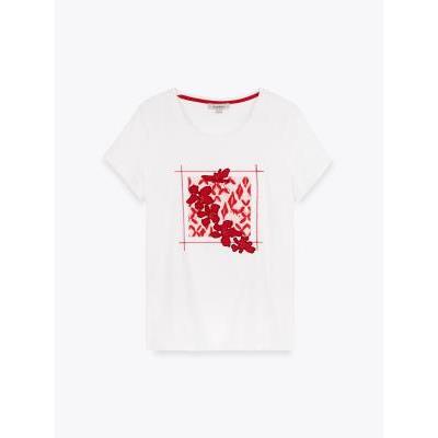 camiseta blanca algodón estampado rojo mujer