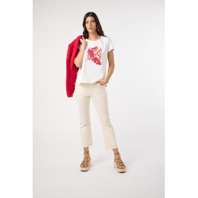 camiseta blanca algodón estampado rojo mujer