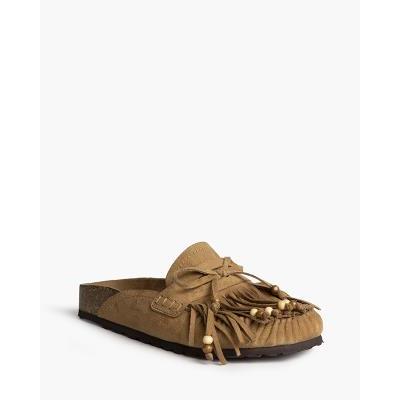 zueco estilo boho camel mujer