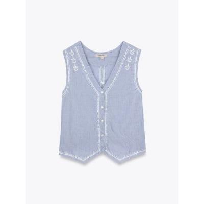 chaleco raya bordado azul mujer