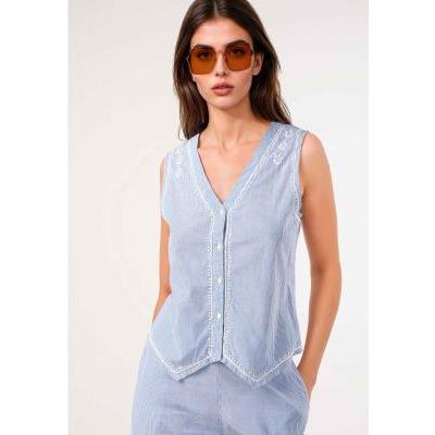 chaleco raya bordado azul mujer
