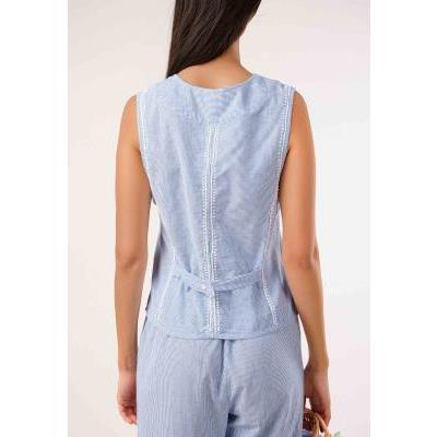 chaleco raya bordado azul mujer