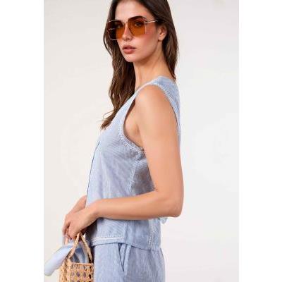 chaleco raya bordado azul mujer