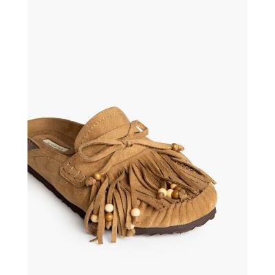 zueco estilo boho camel mujer
