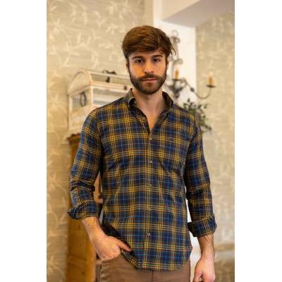 camisa cuadros mostaza hombre