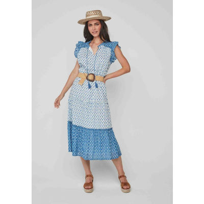 vestido estampado largo midi azul blanco dandara