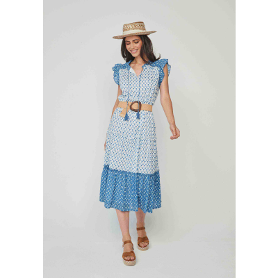 vestido estampado largo midi azul blanco dandara