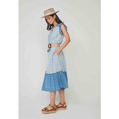 vestido estampado largo midi azul blanco dandara