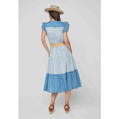 vestido estampado largo midi azul blanco dandara